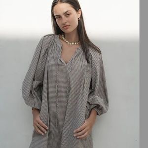 Daughters of India flowy oversized style Poet Mini Dress in Taupe sz XS